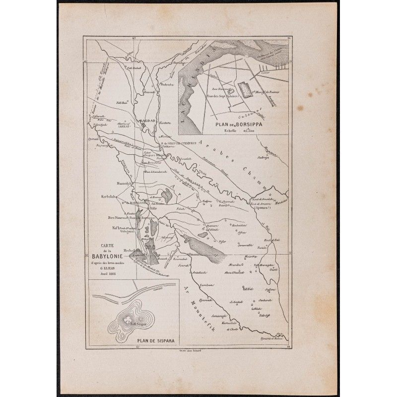 Gravure de 1867 - Carte de la Babylonie - 1