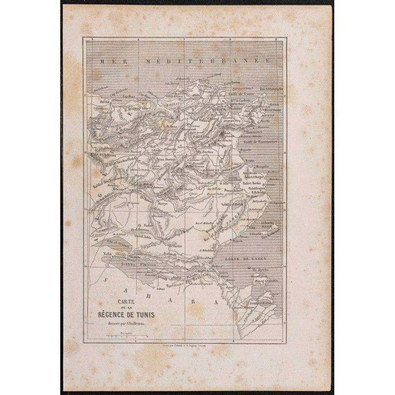 Gravure de 1865 - Carte de Tunisie - 1