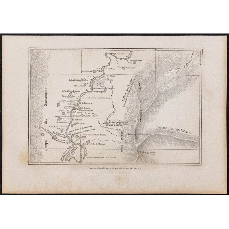 Gravure de 1865 - Carte du Río Ucayali (Pérou) - 1