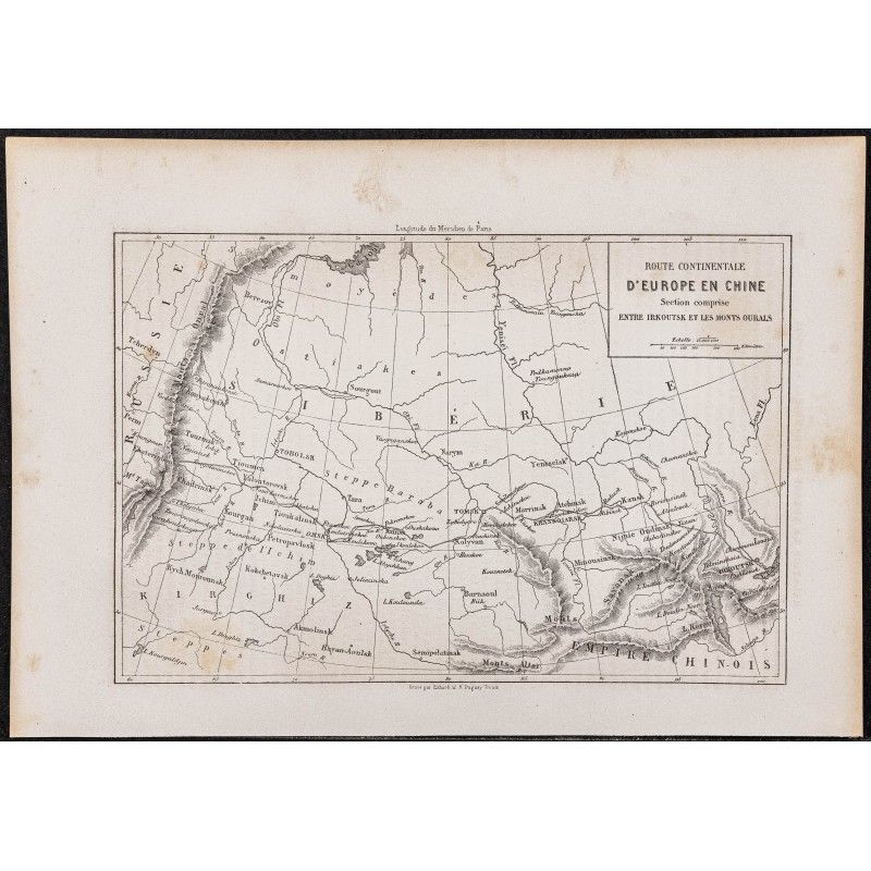 Gravure de 1865 - Carte de la Russie entre Irkoutzk et l'Oural - 1