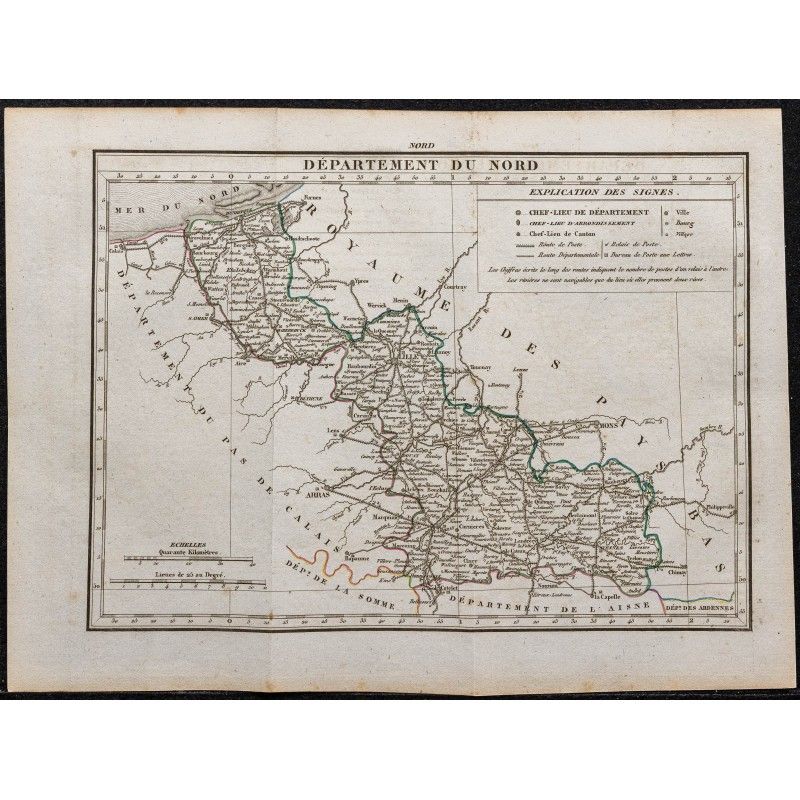 Carte Géographique Gravée Ancienne Du Nord (1877) - Département - Original XIXème Siècle - Professionnel