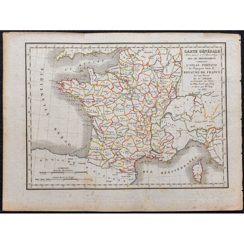Gravure de 1823 - Carte de la France - 1