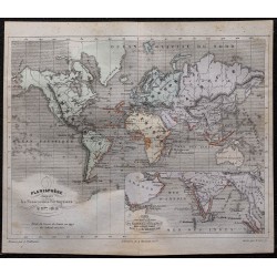 Gravure de 1869 - Carte du monde des colonies portugaises - 1