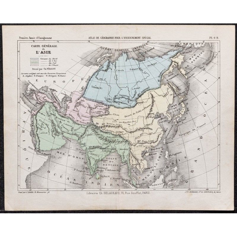 Gravure de 1866 - Carte générale de l'Asie - 1