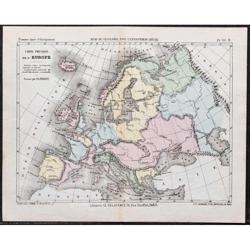 Gravure de 1866 - Carte Topographique de l'Europe - 1