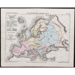Gravure de 1866 - Carte des races de l'Europe - 1