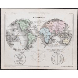 Gravure de 1866 - Mappemonde et notions sur la sphère - 1