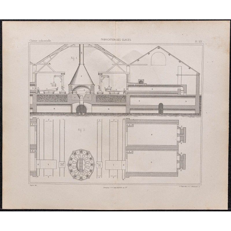 Gravure de 1878 - Fabrication des glaces - 1