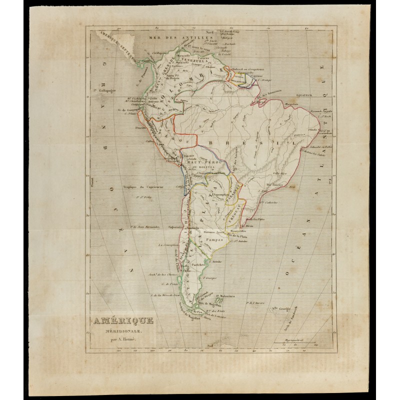 Gravure de 1843 - Carte de l'Amérique du sud - 1