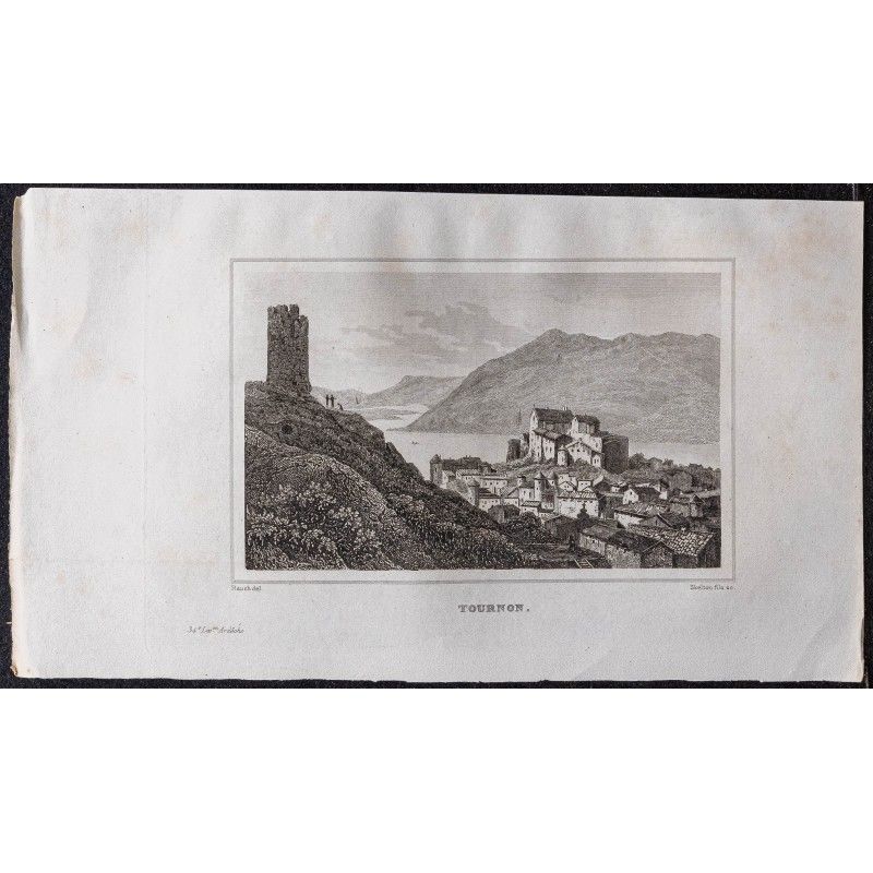 Gravure de 1839 - Tournon-sur-Rhône en Ardèche - 1