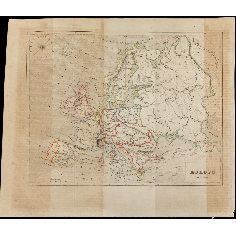 Gravure de 1843 - Carte de l'Europe - 1