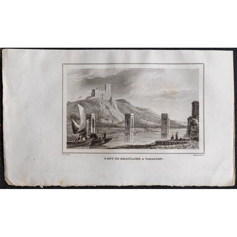 Gravure de 1839 - Pont de Beaucaire à Tarascon - 1