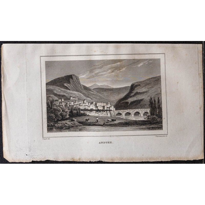 Gravure de 1839 - Anduze dans le Gard - 1
