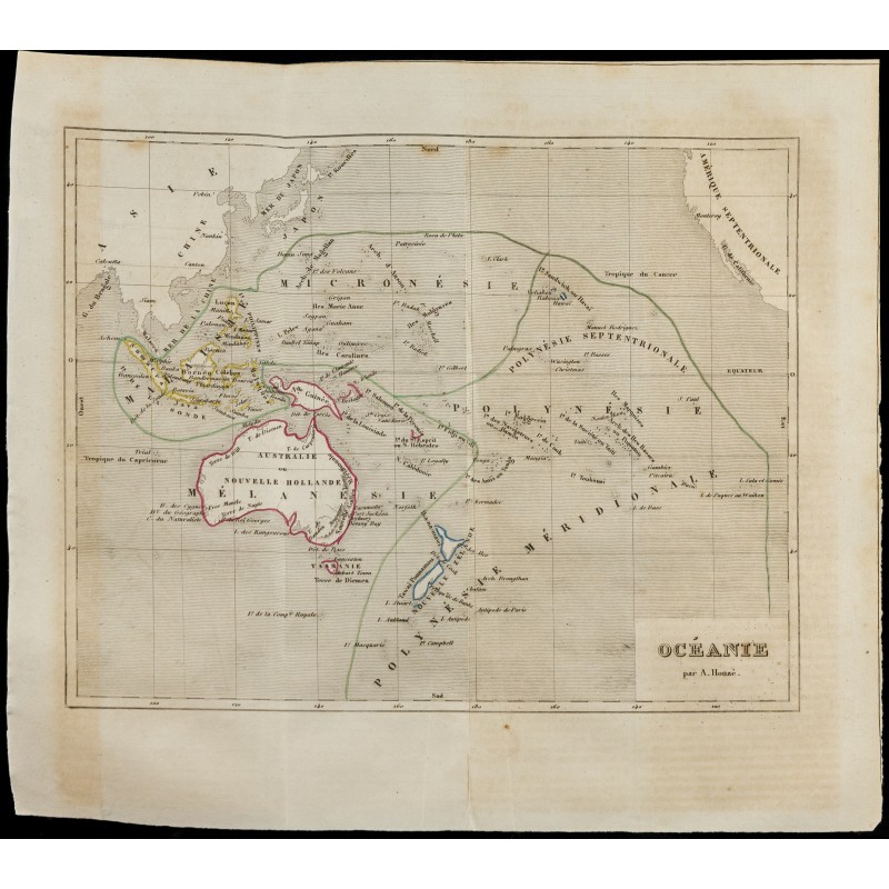 Gravure de 1843 - Carte de l'Océanie - 1