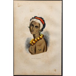 Gravure de 1843 - Reine des îles Sandwich (Hawaï) - 1
