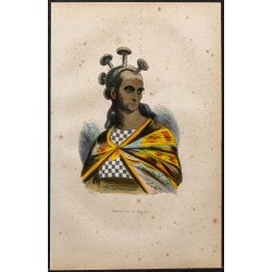 Gravure de 1843 - Guerrier hawaïe - 1