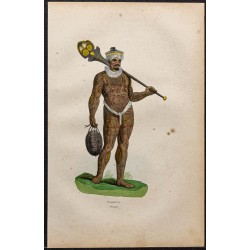 Gravure de 1843 - Homme tatoué de Nuku Hiva - 1