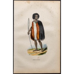Gravure de 1843 - Guerrier maori de Nouvelle Zélande - 1