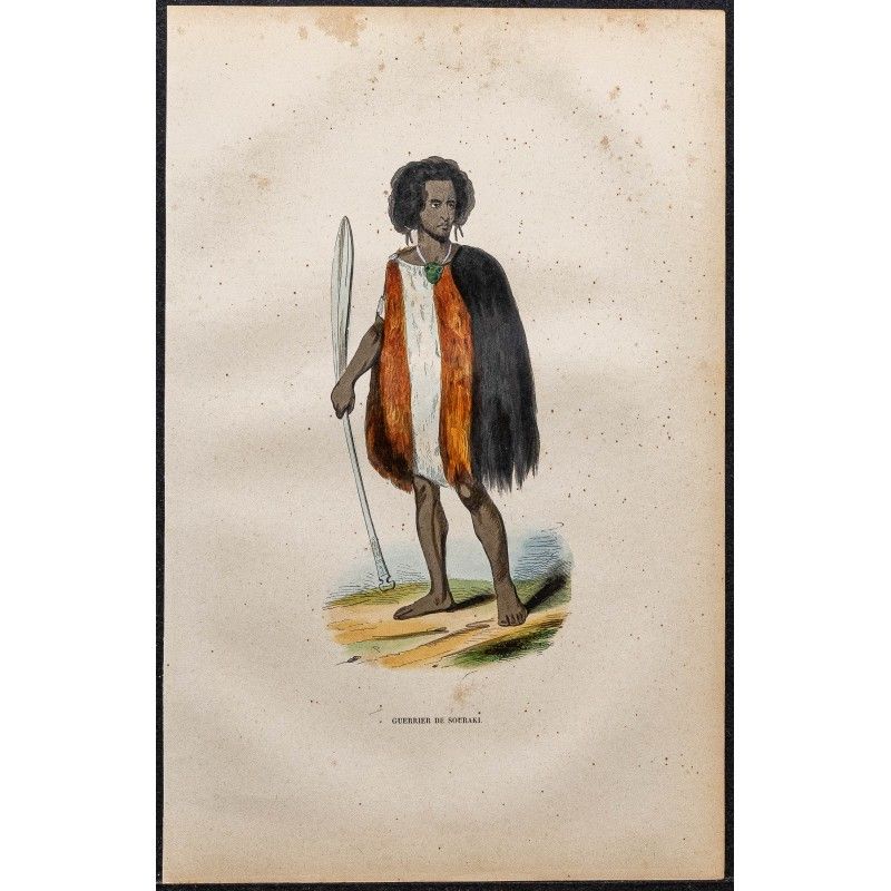 Gravure de 1843 - Guerrier maori de Nouvelle Zélande - 1