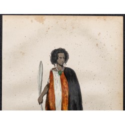 Gravure de 1843 - Guerrier maori de Nouvelle Zélande - 2