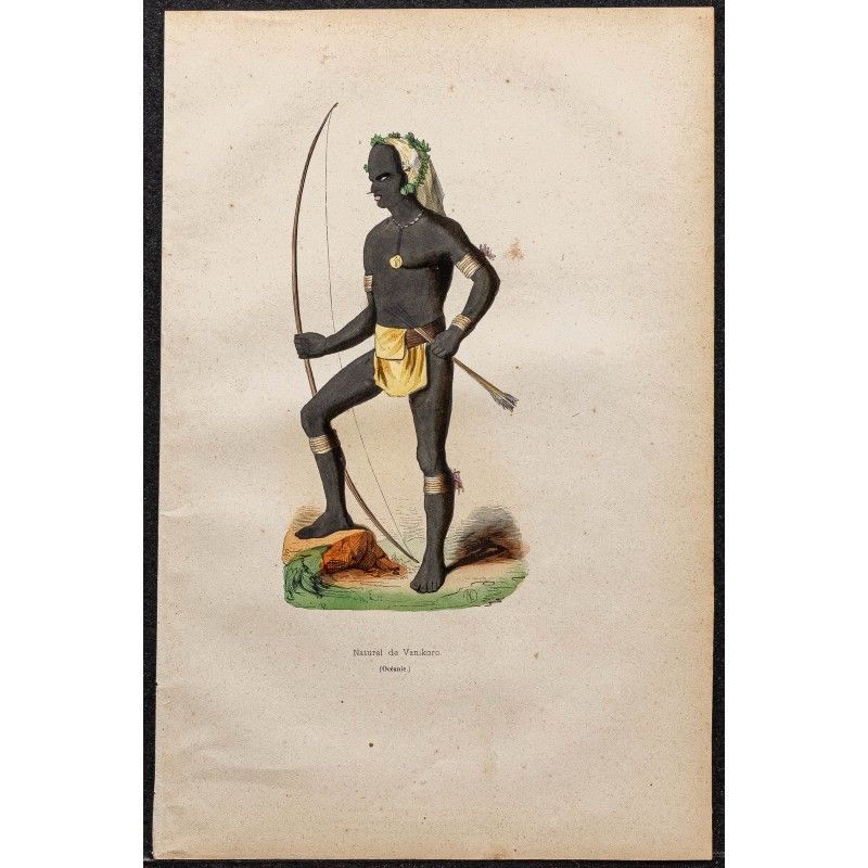 Gravure de 1843 - Indigène des îles Salomon (Vanikoro) - 1