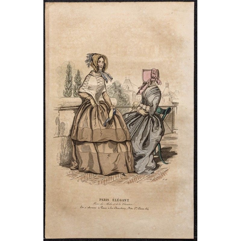 Gravure de 1844 - Gravure de mode du paris élégant - 1