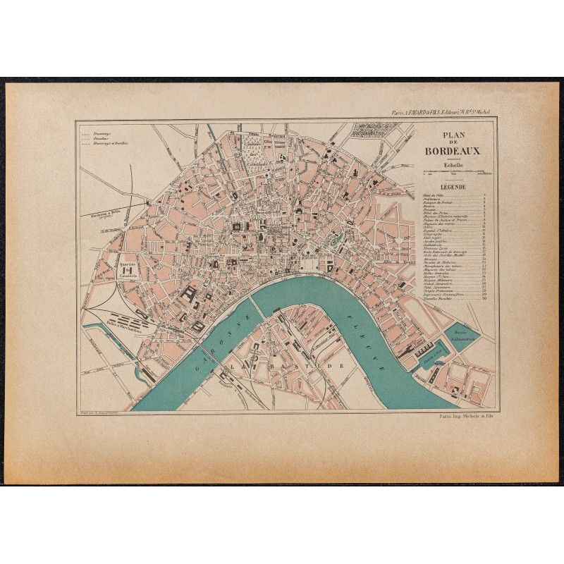 Gravure de 1896 - Plan de Bordeaux - 1