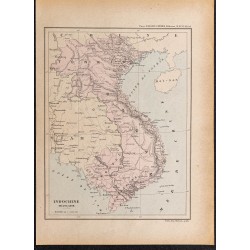 Gravure de 1896 - Carte de l'Indochine française - 1