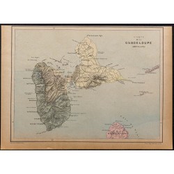 Gravure de 1896 - Carte de la Guadeloupe - 1