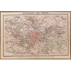 Gravure de 1896 - Carte des environs de Paris - 1