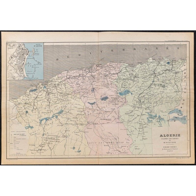 Gravure de 1896 - Carte de l'Algérie - 1