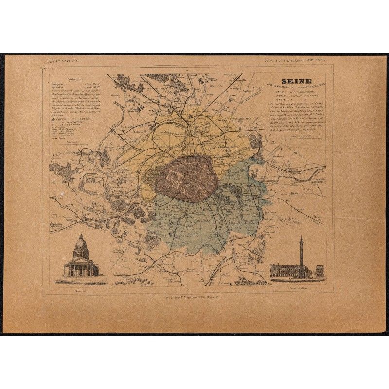 Gravure de 1896ca - Seine (Paris) (Département) - 1