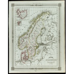 Gravure de 1846 - Suède et Norwege & Danemark - 1