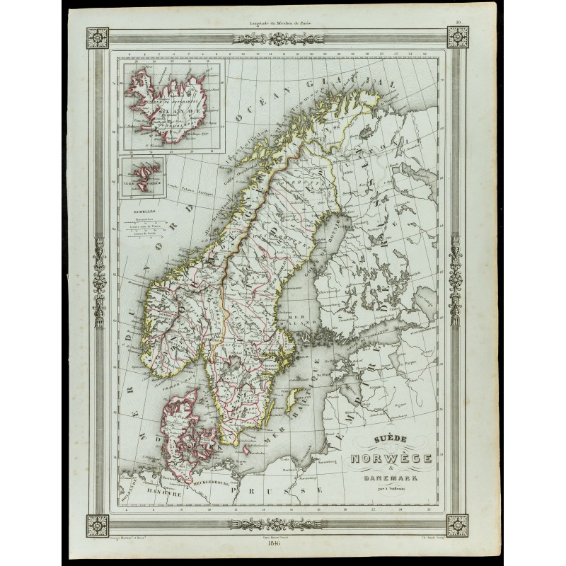 Gravure de 1846 - Suède et Norwege & Danemark - 1