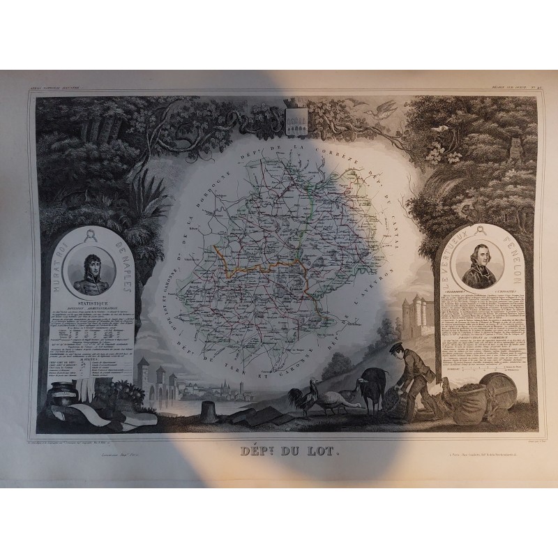 Gravure de 1852 - Département du lot - 1 Gravure de 1852 - Département du lot - 1