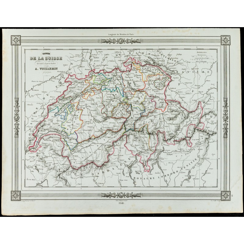 Gravure de 1846 - Carte de la Suisse - 1