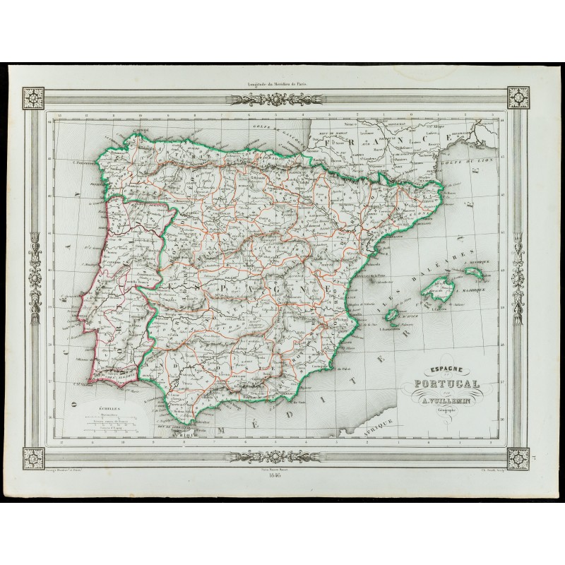 Gravure de 1846 - Espagne et Portugal - 1