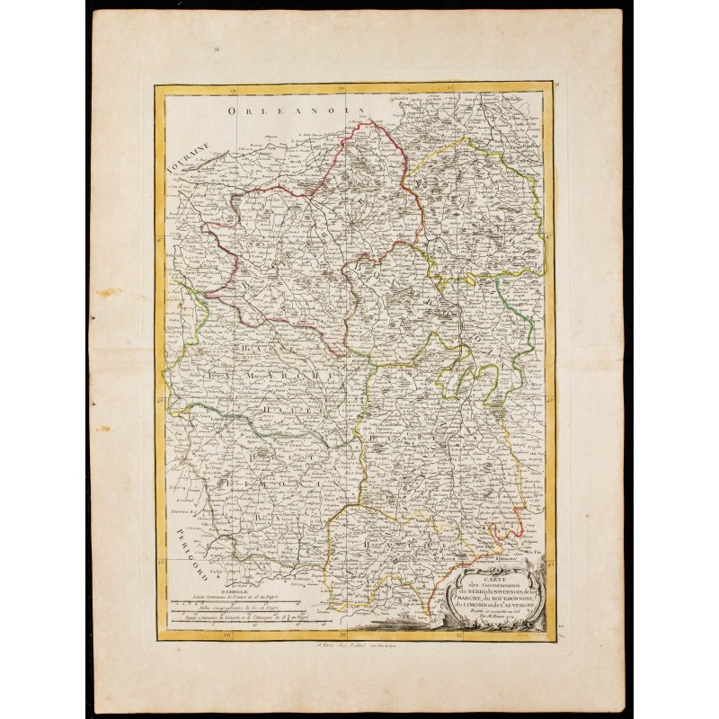 Gravure de 1780 - Carte des Gouvernements d'Orléans et du Berry - 1