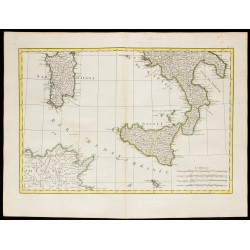Gravure de 1780 - Carte de l'Italie du Sud et Sicile - 1