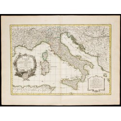 Gravure de 1780 - Carte de l'Italie et îles méditerranéennes - 1