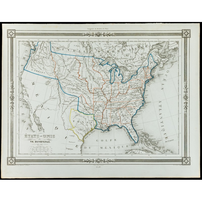 Gravure de 1846 - États-unis et république du Texas - 1