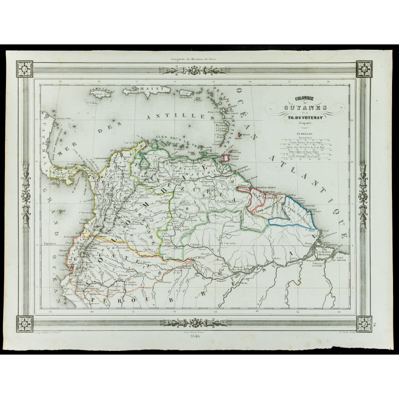 Gravure de 1846 - Colombie et Guyanes - 1