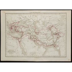 Gravure de 1850 - Carte des expéditions d'Alexandre - 1