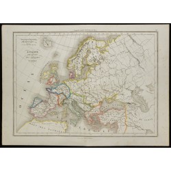 Gravure de 1850 - Europe après l'invasion des barbares - 1