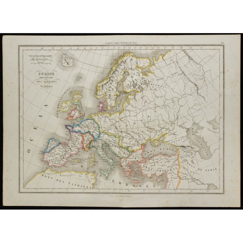Gravure de 1850 - Europe après l'invasion des barbares - 1