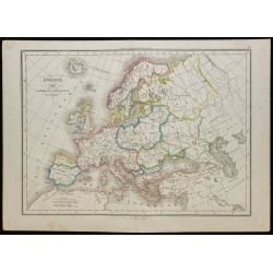 Gravure de 1850 - Carte de l'Europe sous Charlemagne - 1