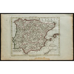 Gravure de 1802 - Carte géographique de l'Espagne et du Portugal - 1