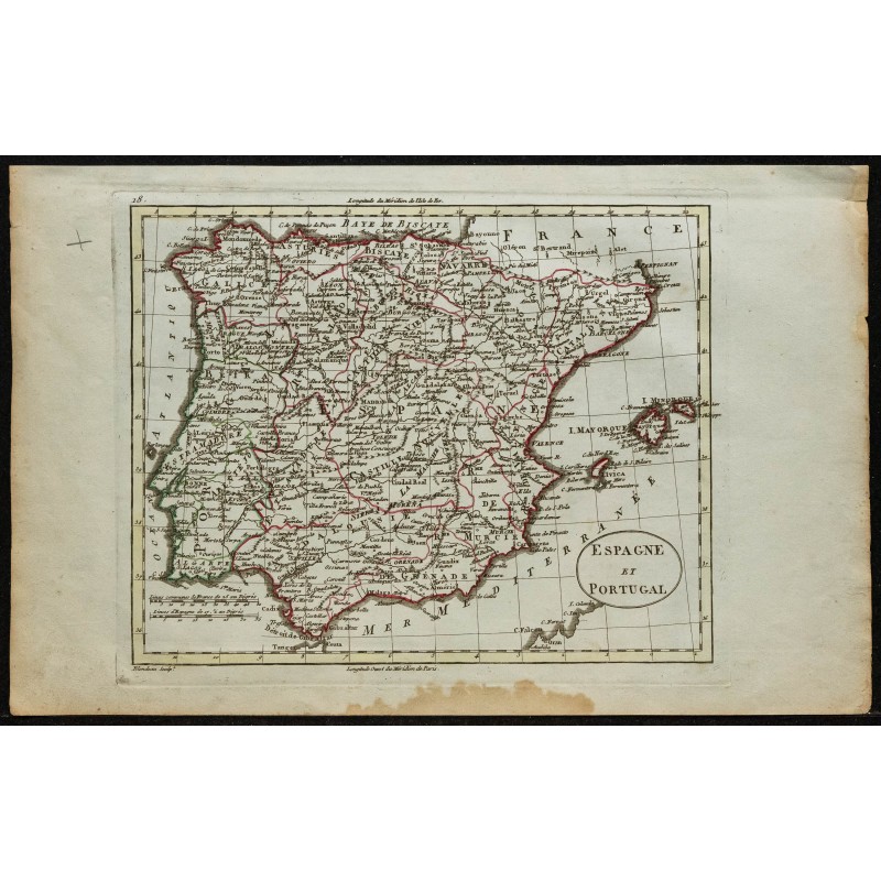 Gravure de 1802 - Carte géographique de l'Espagne et du Portugal - 1