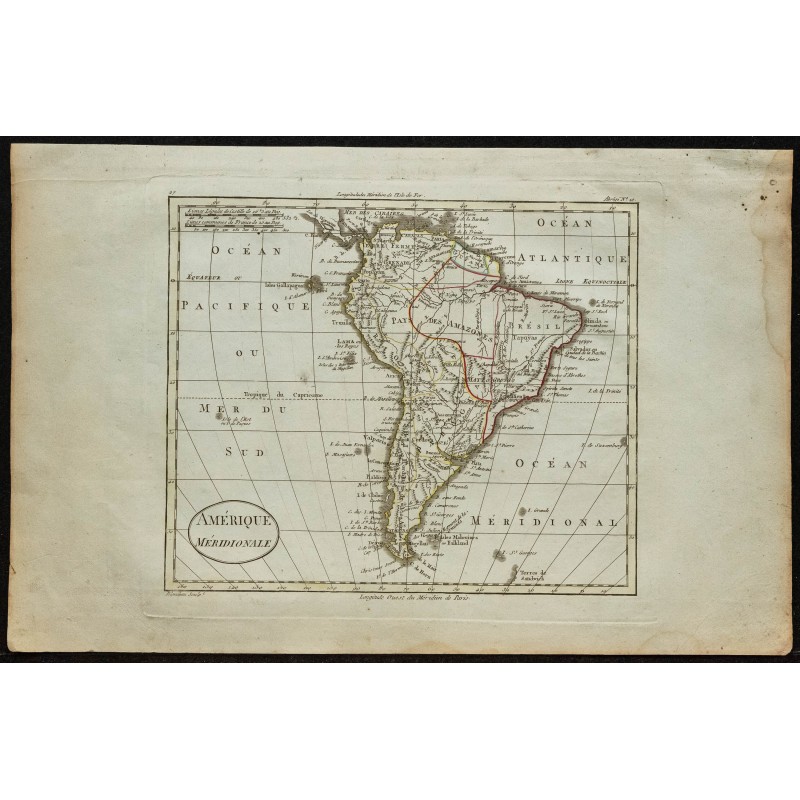 Gravure de 1802 - Carte géographique de l'Amérique du Sud - 1