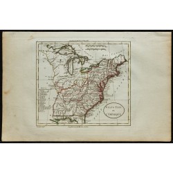 Gravure de 1802 - Carte géographique des États-Unis de l'Amérique - 1